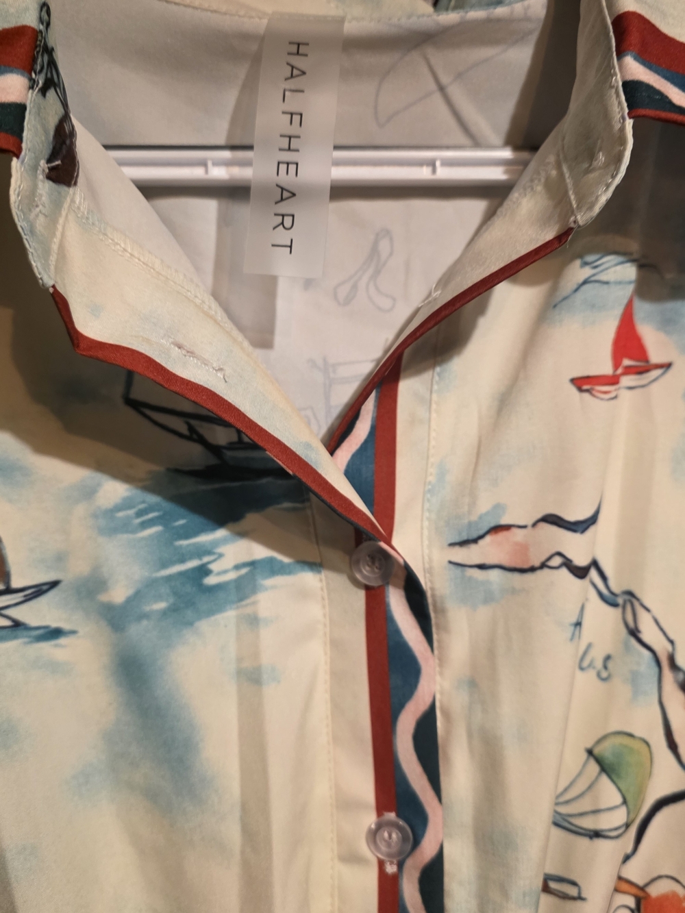 Halfheart Women’s Blue & Coral Map-Print Shirtdress Long PTP 19 Length 60 - Picture 4 of 4